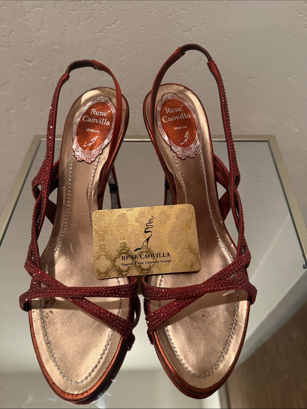 Rene Caovilla Rust Red Crystal-Strap Slingback Stilettos - Picture 5 of 12